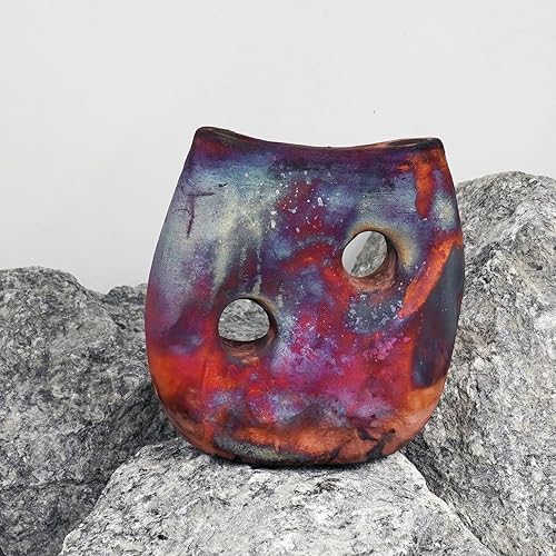 Miniatura 2 de RAAQUU Umi - Jarrón Raku de cerámica hecho a mano de 5 pulgadas, regalos de cerámica para ella, bohemio, caja de regalo, regalo para mamá, regalo de