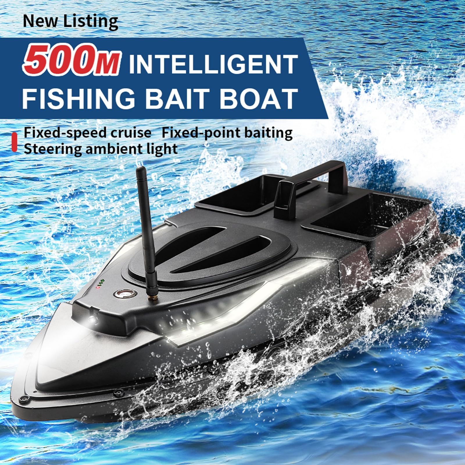 Bateau Appât GPS VERY100 - 12000mAh, Charge 4kg, 500m De Portée, 3 Cabines