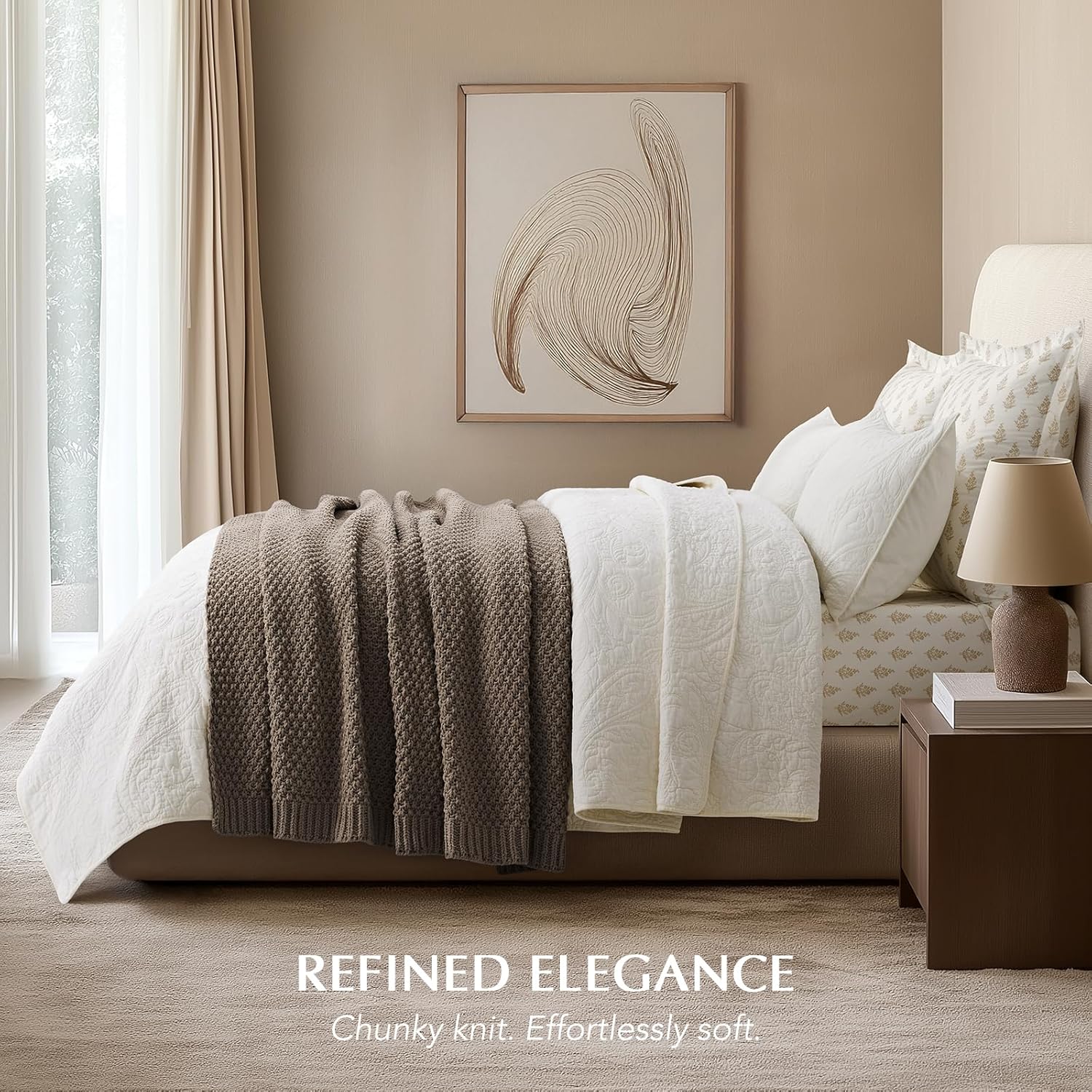 EVERGRACEHOME Chunky Chenille Knit Throw Blanket for Couch, Soft Luxurious Moss Stitch Blankets for Bed, Cozy Decorative Farmhouse Knitted Throws for Sofa, Mocha Brown, 60" x 80" - Image 3