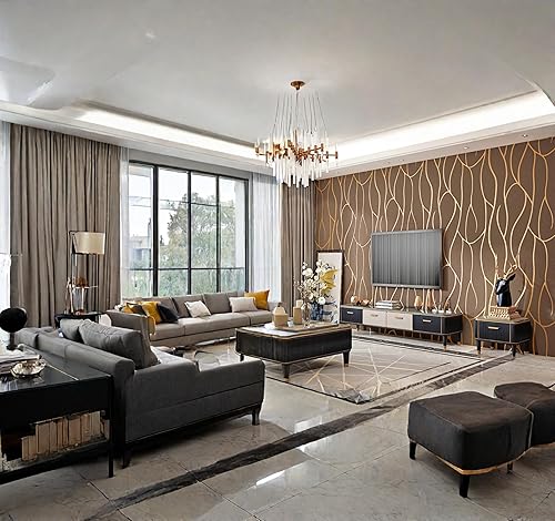 Miniatura 7 de Piel de Ciervo Terciopelo No Autoadhesivo Patrón Geométrico Nórdico Líneas Modernas y Simples para Sala de Estar y Fondo de TV Papel Pintado No