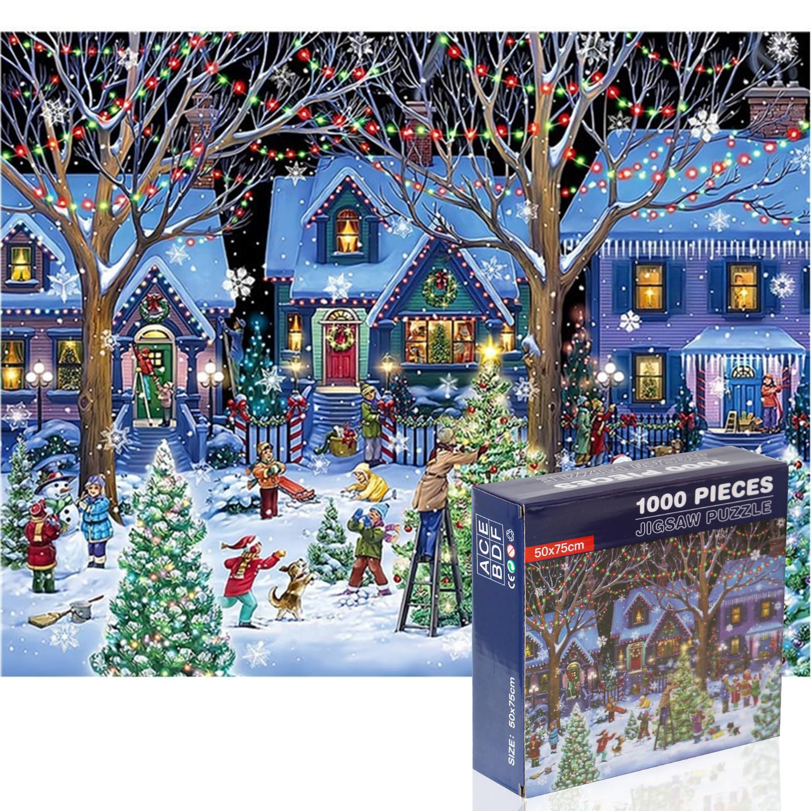Jigsaw Puzzles for Adults 1000 Pieces, Snow Happy Holiday Puzzle Christmas Puzzle Gifts for Women Men Families, Perfect Christmas Decorations (19.7 * 29.5in)