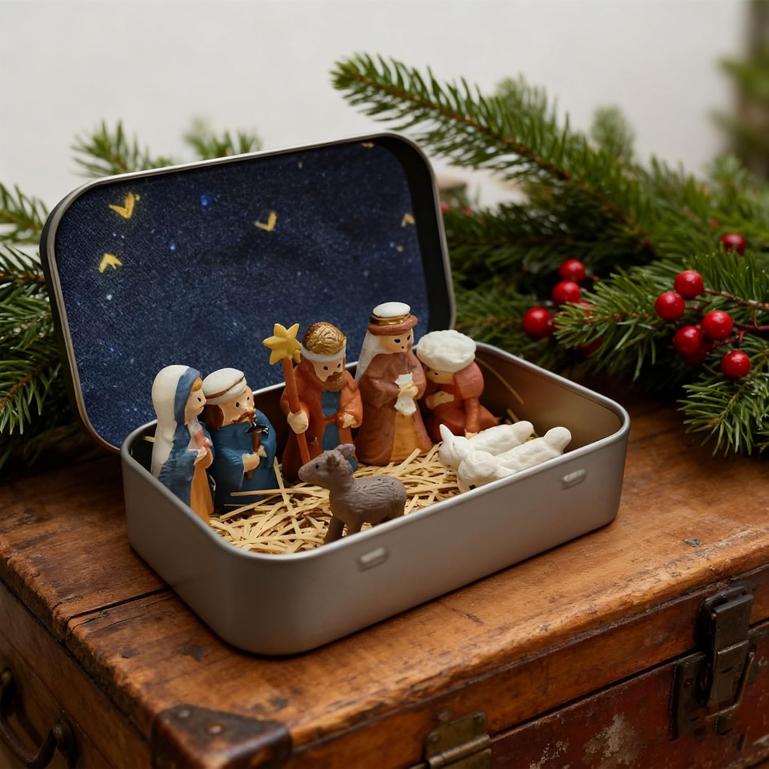 Miniature Nativity Figurines, Portable Resin Set for Christmas Decoration and Travel-Friendly Holiday Displays Portable Nativity Figurines Set Small Resin Christmas Decor for Travel and Holiday