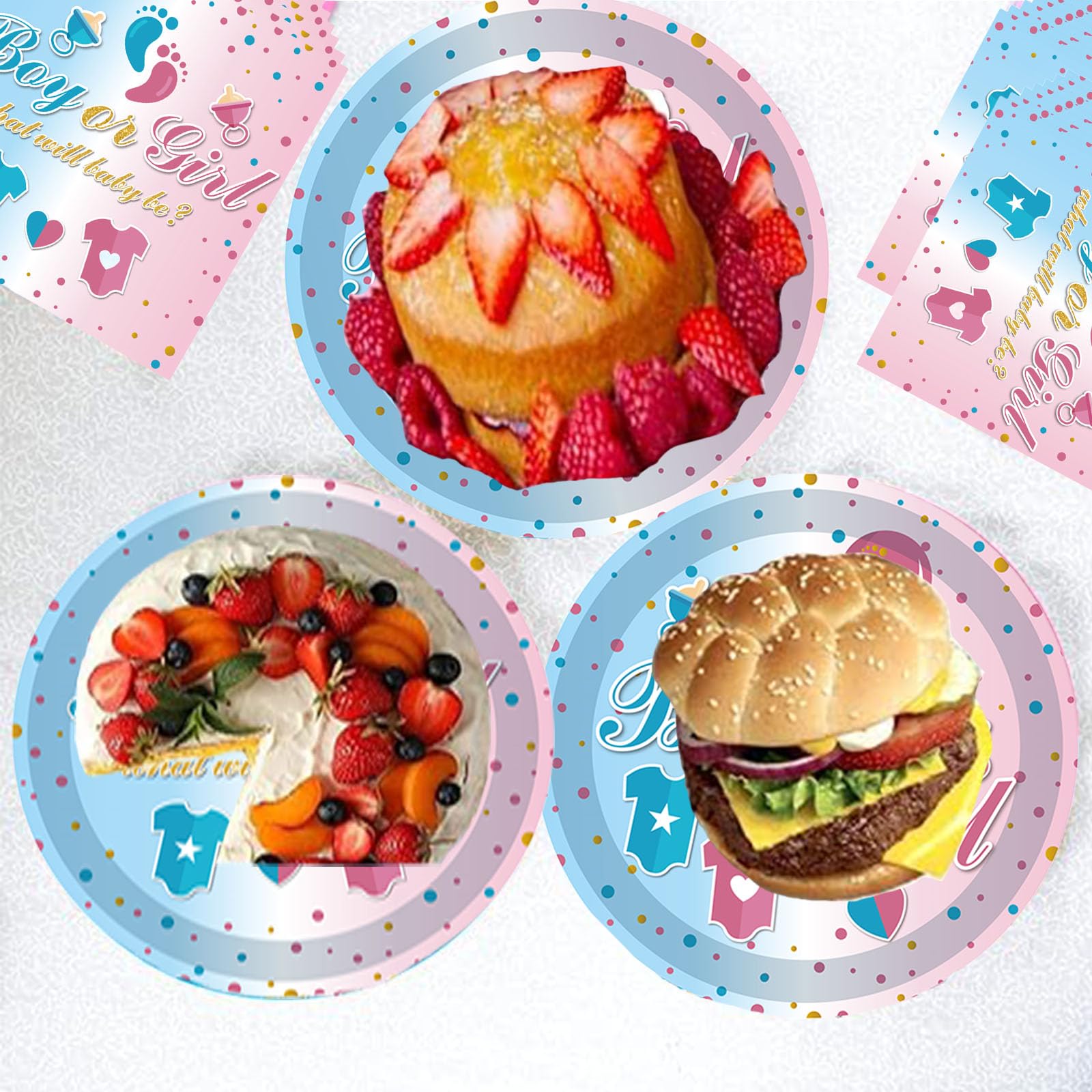 Little Foot Baby Shower Gender Reveal Tableware for Girls & Boys - She or He Theme Cloth, Plates, Napkins, Cups - 69Pcs - Image 3