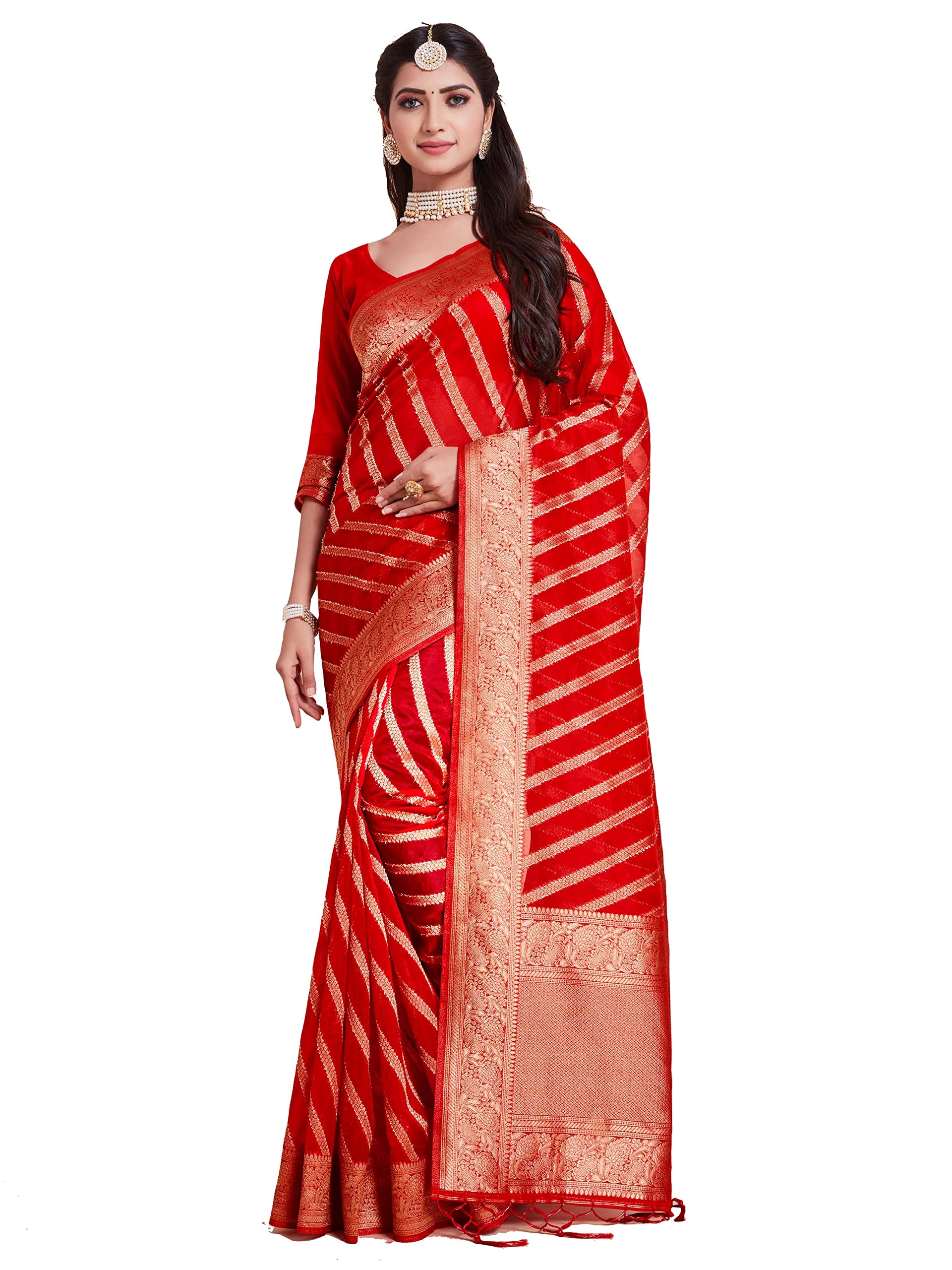 Sarees For Women Indian Bollywood Silk Sari Woven Saree & Unstitched Blouse