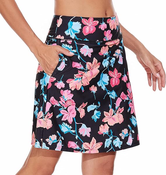 M MOTEEPI Modest Knee Length Skorts Skirts for Women Tennis Athletic Golf Skort with Pockets UV Protection High Waist