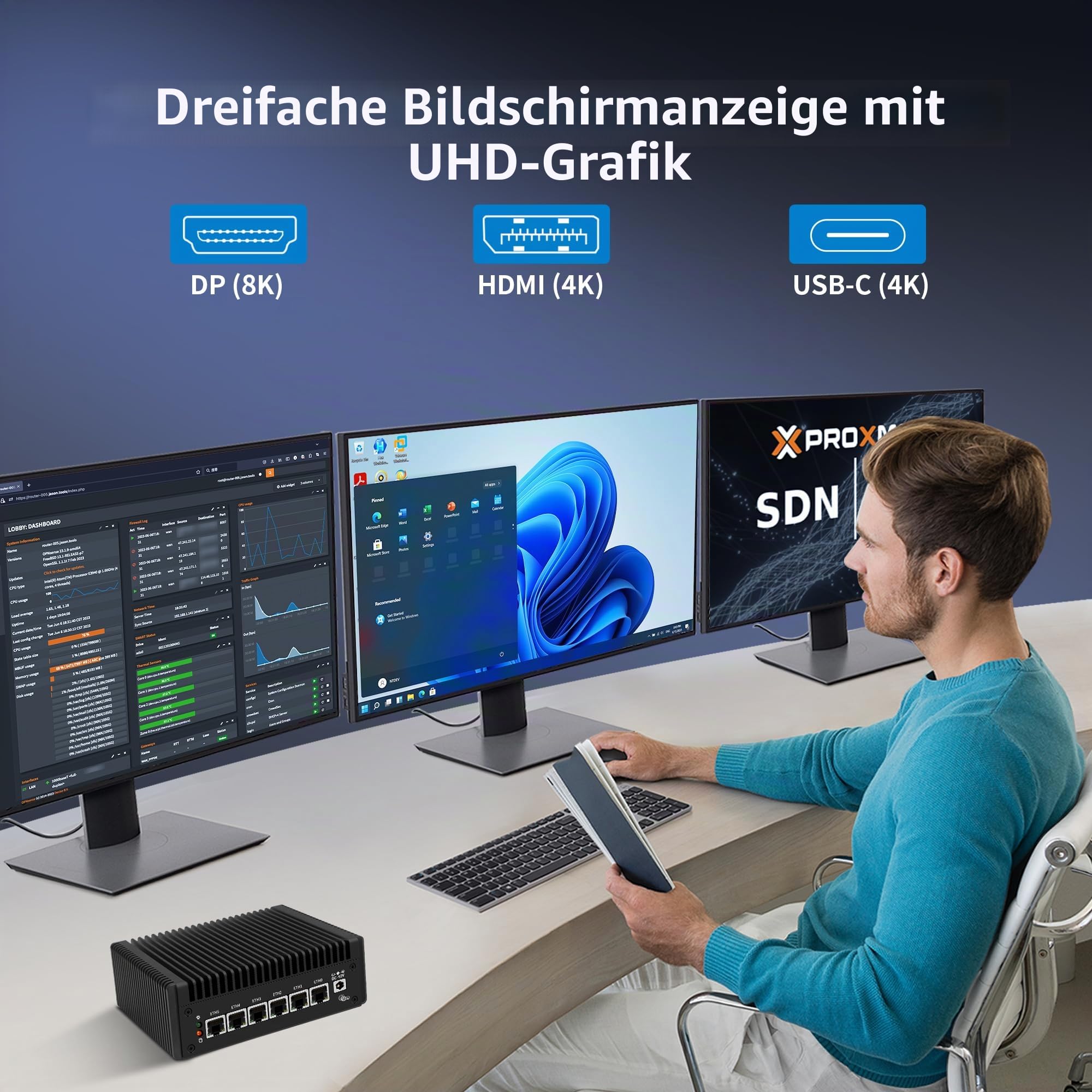 CWWK Mini PC 13th Gen U300 Firewall Appliance, 6 Port i226-V 2.5GbE LAN OPNsense Mini Computer, F17 Fanless Micro PC NO RAM/SSD/OS, PCIe3.0 x4, USB-C, 3-Display, MicroSD, M.2 E-Key
