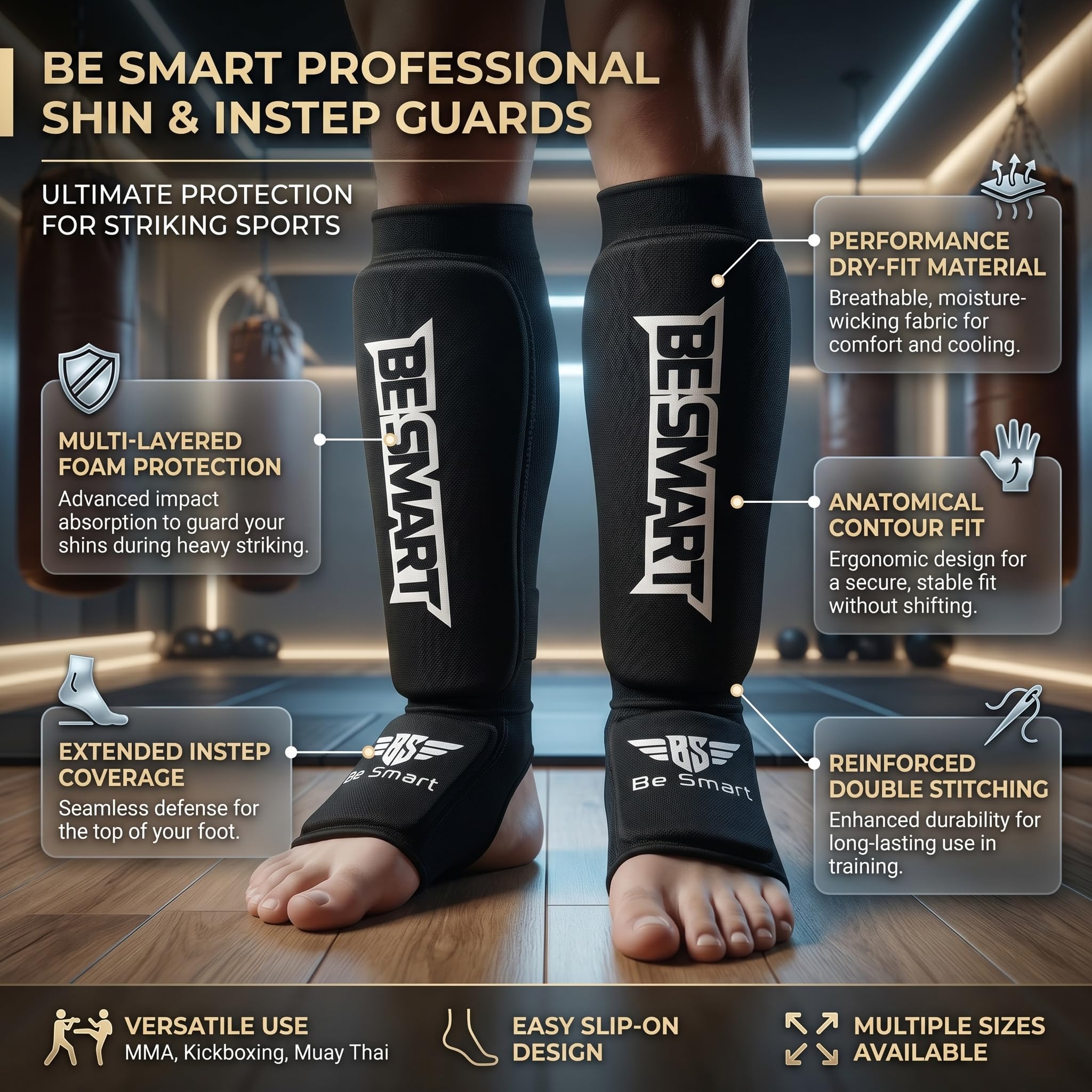 BS Kinder Schienbein- und Ristschoner für MMA, Bein-, Fußschutz, Muay Thai, Kickboxen, Schutz X