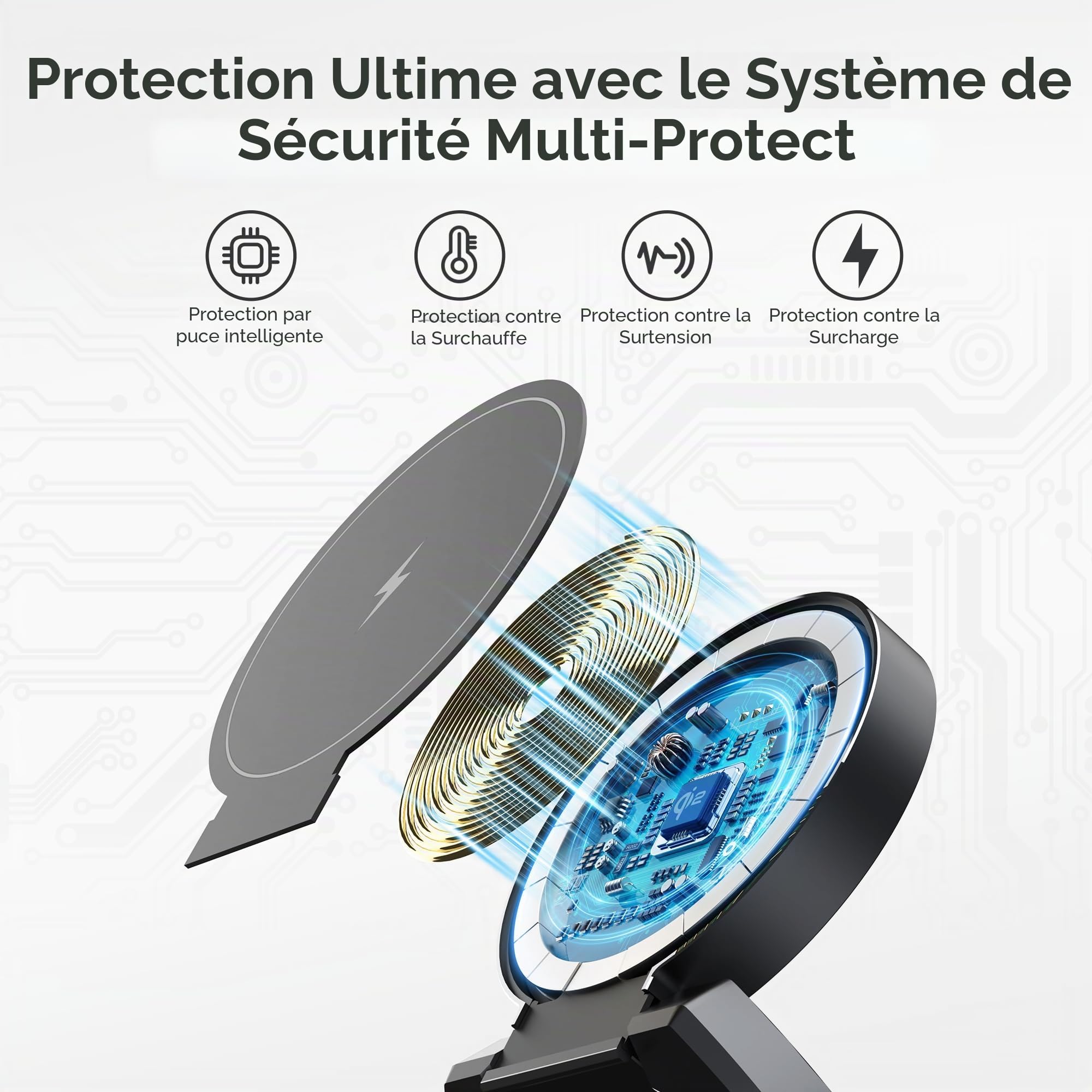 Chargeur Induction 3 en 1 Qi2 15W Magnétique en Aluminium pour iPhone 17/16/15 Pro Max, AirPods 4/3/2/Pro, Apple Watch S10/9/8, Station de Charge Rapide sans Fil pour Plusieurs Appareils
