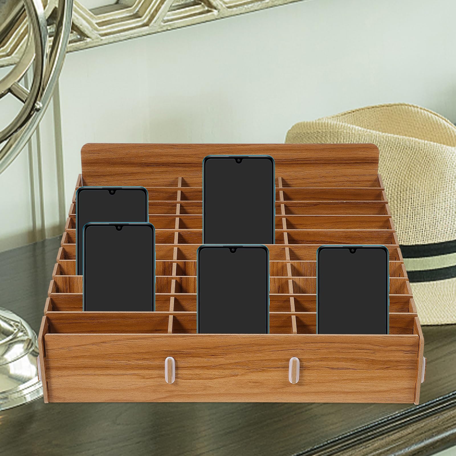 Operitacx Holz Aufbewahrungsbox Für Handy Mit Fächern Multifunktionale Organisation Für Büro Schule Und Zuhause 7.3X9.3X7.3 Zoll Desktop Handyhalter Und Zubehör Ordnung