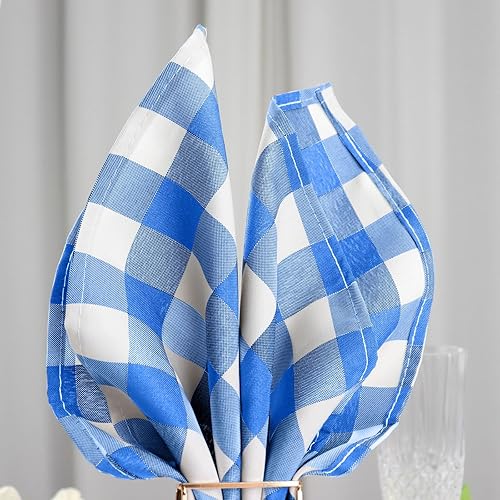 Miniatura 2 de Efavormart - Paquete de 25 servilletas de tela escocesa azulblanco, estilo guingán, 15 x 15 pulgadas