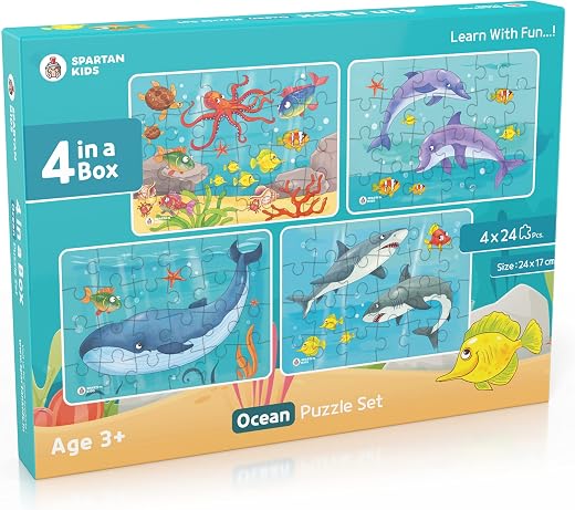 SPARTAN KIDS® Ocean Jigsaw Puzzle for Kids of Age 3-5 Years, Set of 4-96 Puzzle Pcs (Multicolour, Size 24x17 cm)