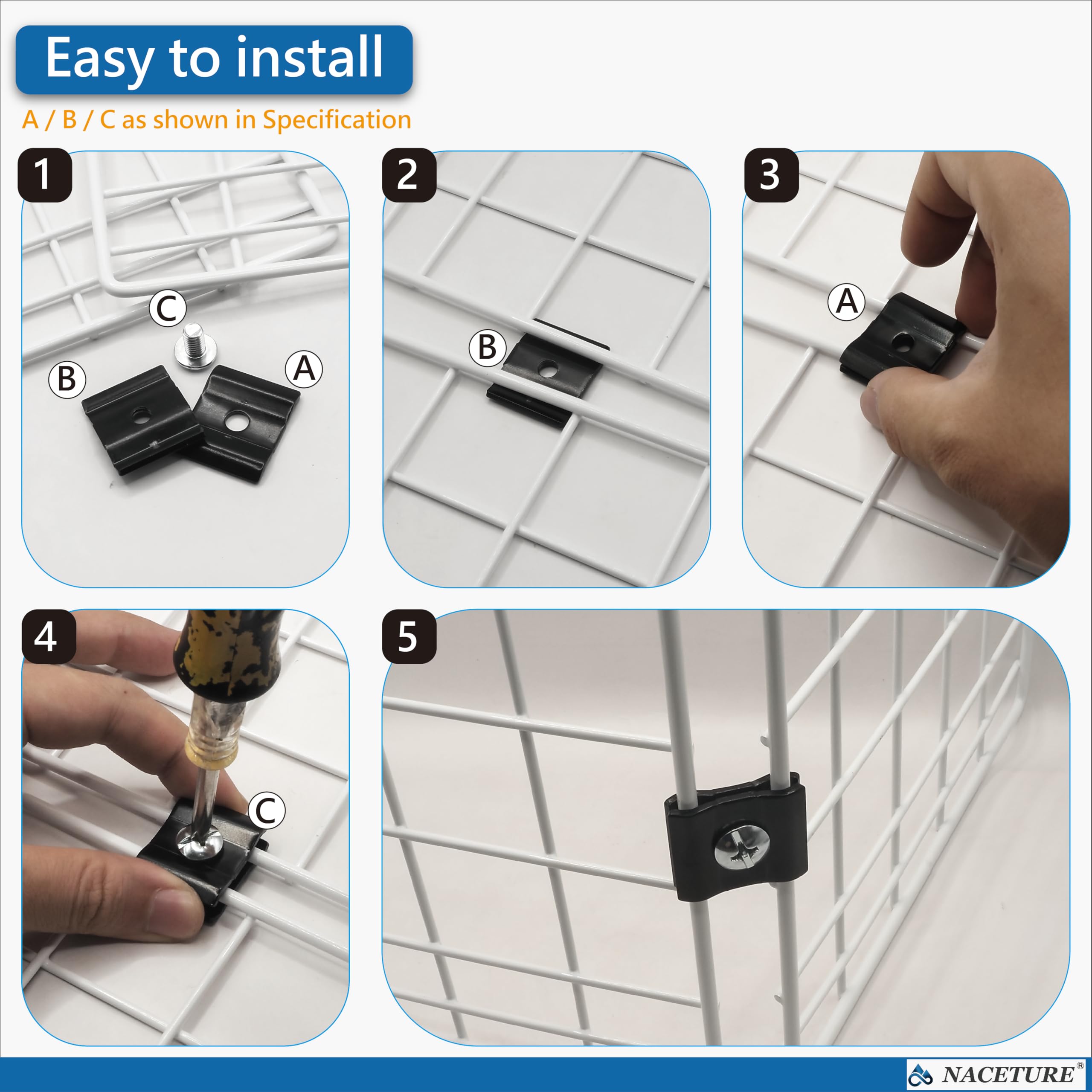 20 Pack Black Gridwall Joining Clips Accessories Grid Wall Panel Connectors for 36mm Wire Grid Panels, Heavy Duty Wall Grid Clips, Easy Install Display - Image 4