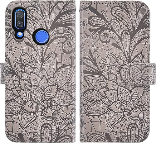 Miniatura 5 de Asuwish Funda de teléfono para Huawei Nova 3iP Smart+ 2018 con protector de pantalla de vidrio templado y cubierta de cartera de encaje con