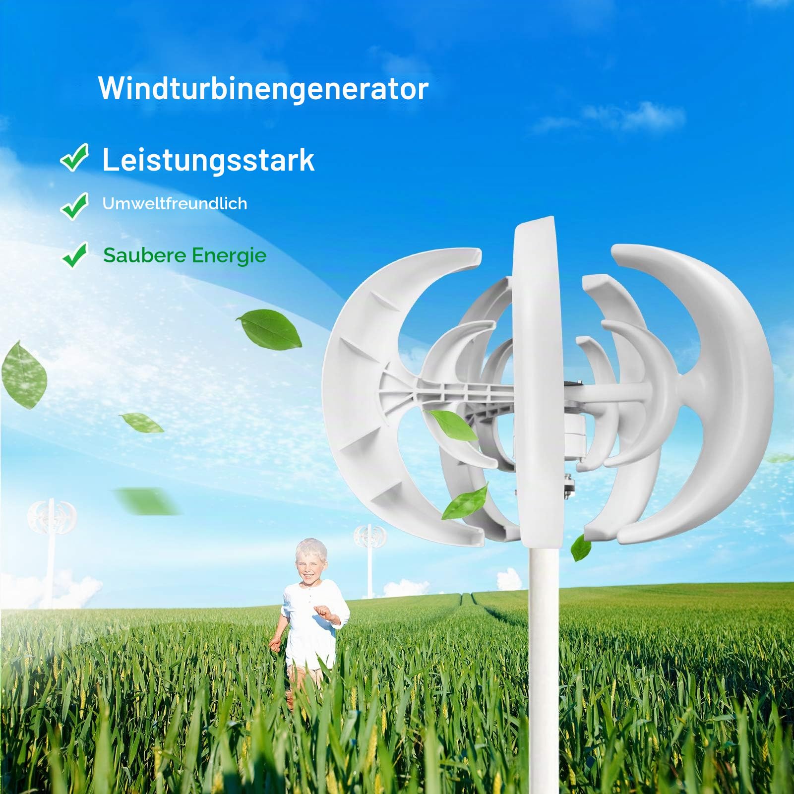ACAGALA 12V 200W Windgenerator mit Laderegler 5 Blätter Minitype Laterne Windturbinengenerator Kit Clear Energy Windmühle für Home Highways Boote
