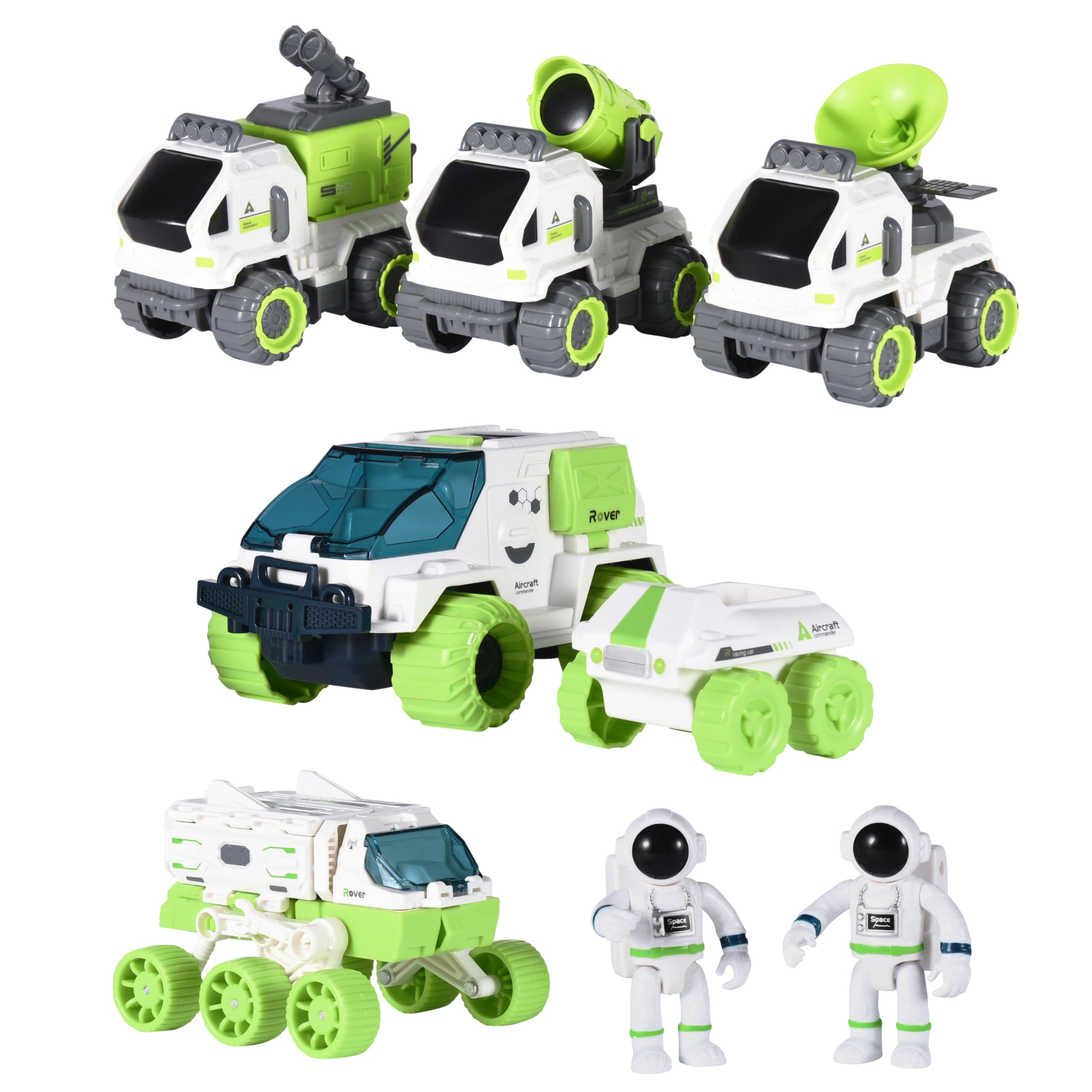 Dazmers Friction Space Toy for Kids - Set of 8 - Includes 1 Space Exploration Vehicle, 2 Rovers, 3 Transporters with 2 Astronaut Figures - STEM Exploration Toy Age 3+ - Rocket Ship Toys for Kids 3-5