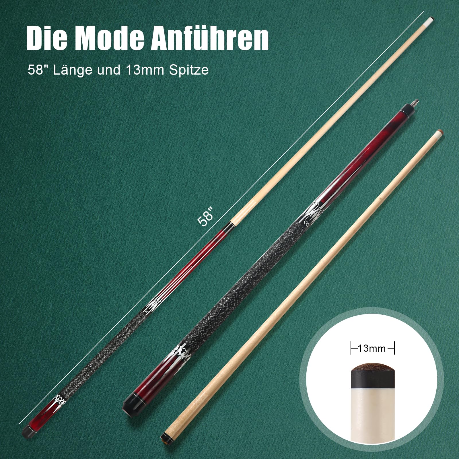ASMPCUE Pool Keu, 147 cm Biljartkeu van hardhout Pool Keu met 13 mm ASMPCUE Pool Keu, 147 cm Biljartkeu van hardhout Pool Keu met 13 mm
