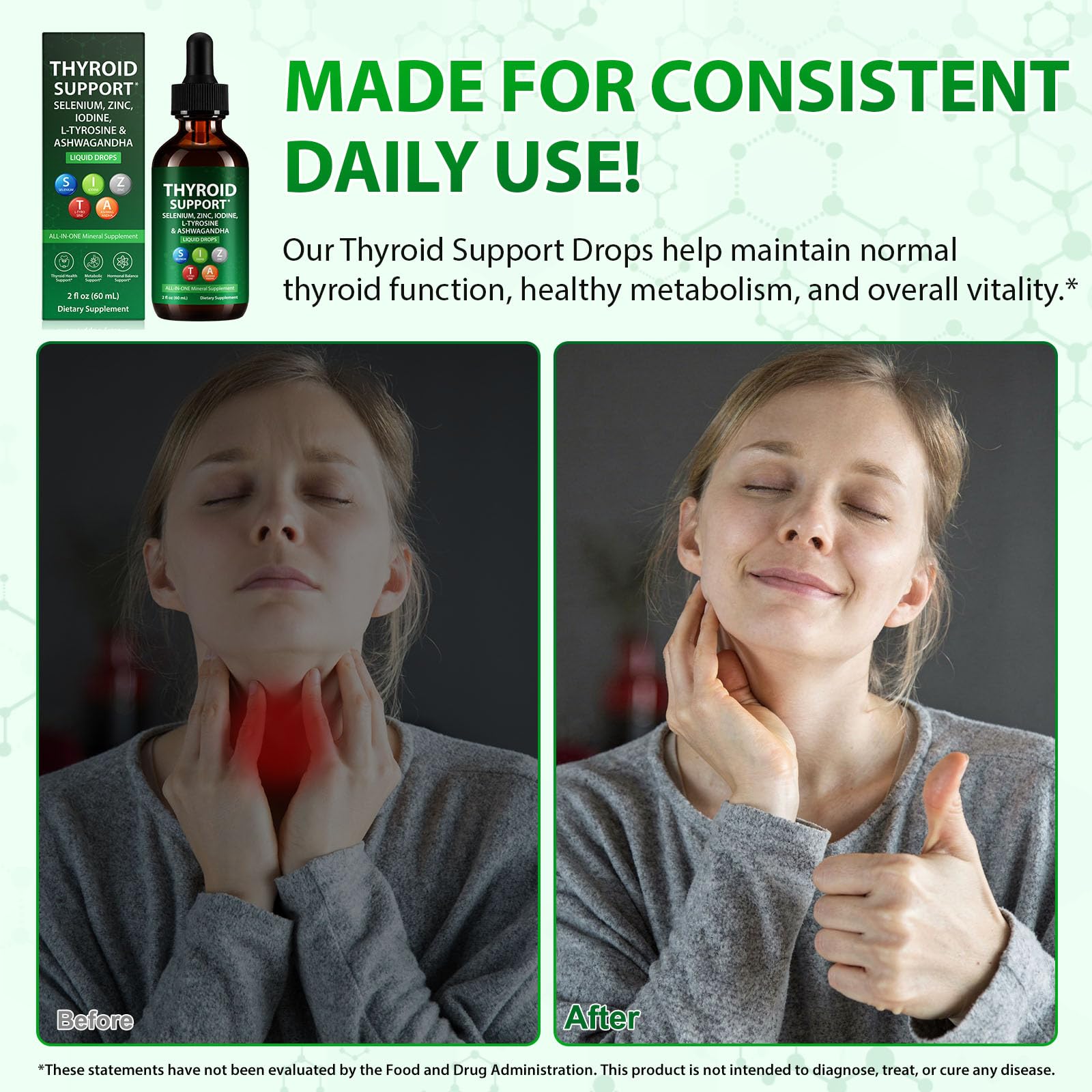 Thyroid Support Liquid Drops, High Absorption with Iodine, Selenium, Zinc, Ashwagandha & L-Tyrosine, Natural Ingredients for Men & Women, 2 Fl Oz — Amazon image 8