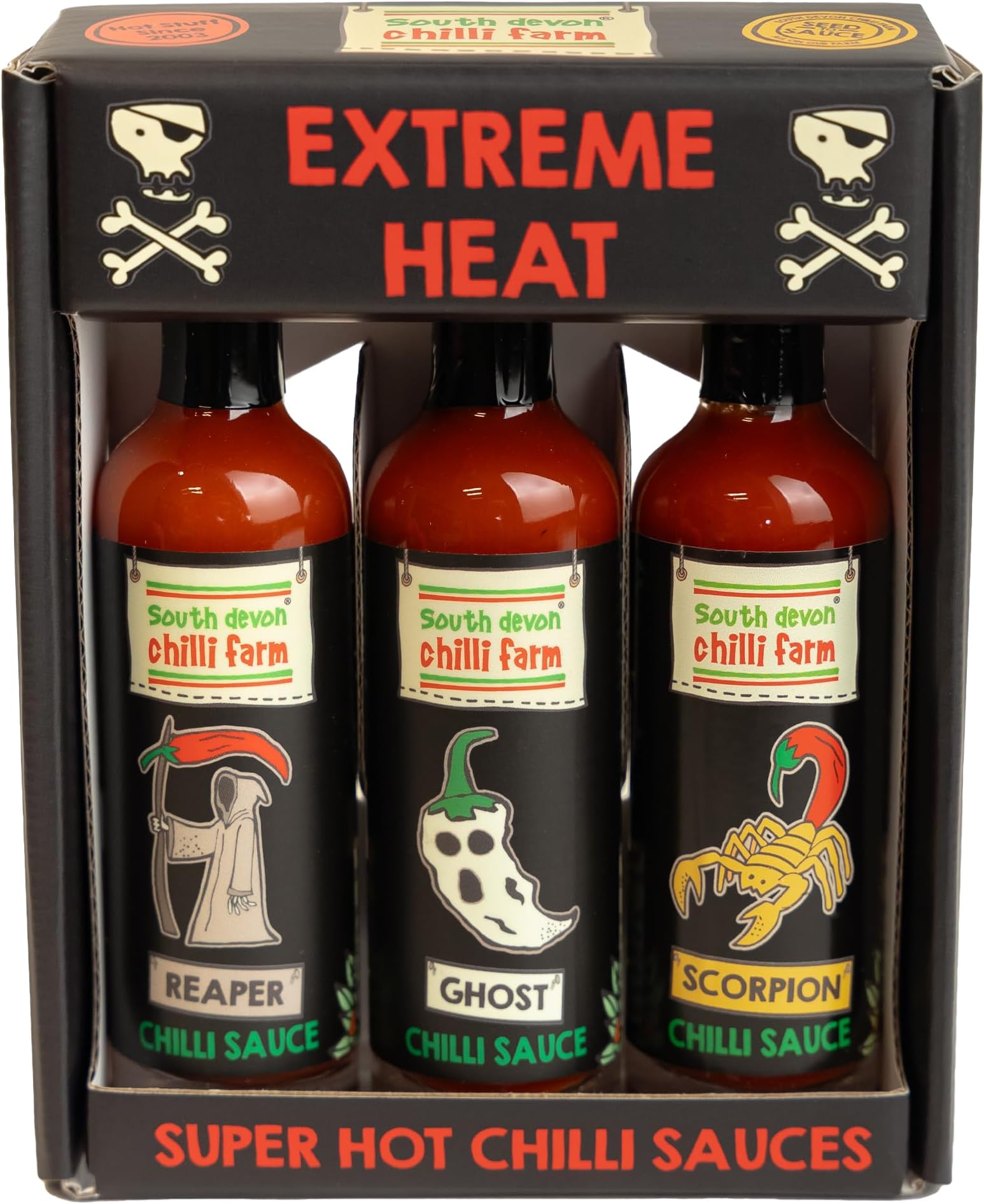 Super Sauce Gift Set (3 x 50ml) - 3 Bottles of Our Super Spicy Range - Extreme Hot Sauce - Uses Ghost, Scorpion & Reaper Peppers - Maxium Heat - Gift Idea for Chilli Lovers