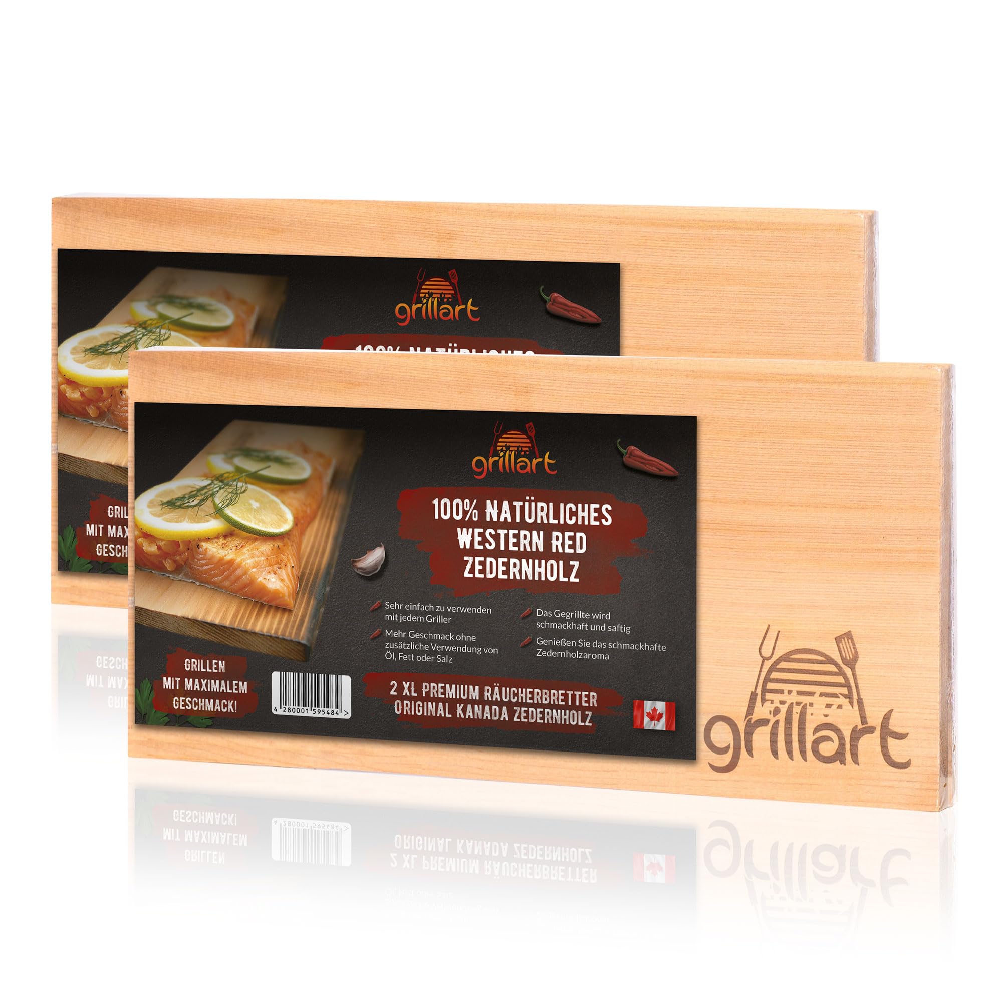grillart 2 tavole XL per grigliare (confezione doppia da 4) - Tagliere in legno di cedro per grigliare - Tavole per affumicatura in legno di cedro rosso occidentale naturale al 100%