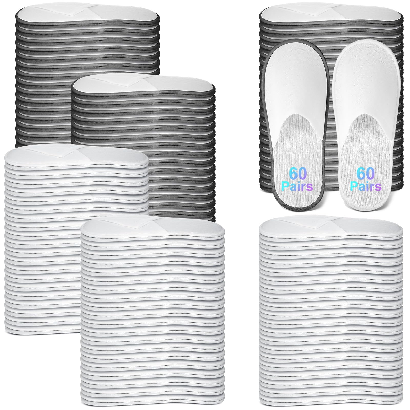 JaGely 120 Pairs Bulk Disposable Slippers Non Slip Hotel Spa Slippers Fluffy Closed Toe for Home Indoor Wedding Travel Party Guests Men Women