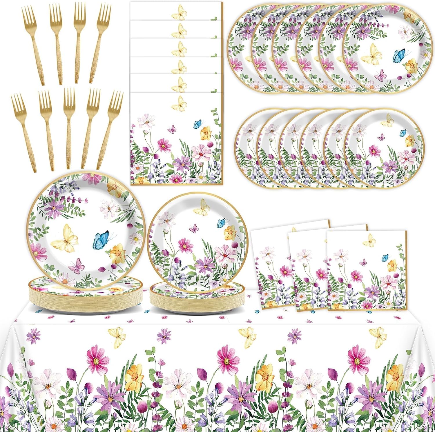 154-Piece Spring Wildflower Party Decorations Set - Plates, Balloons, Backdrop For 20 Guests