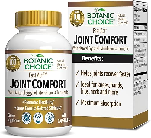 Botanic Choice Confort articular de acción rápida con membrana de cáscara de huevo natural NEM, curcumina de cúrcuma, bioperina y corteza de sauce