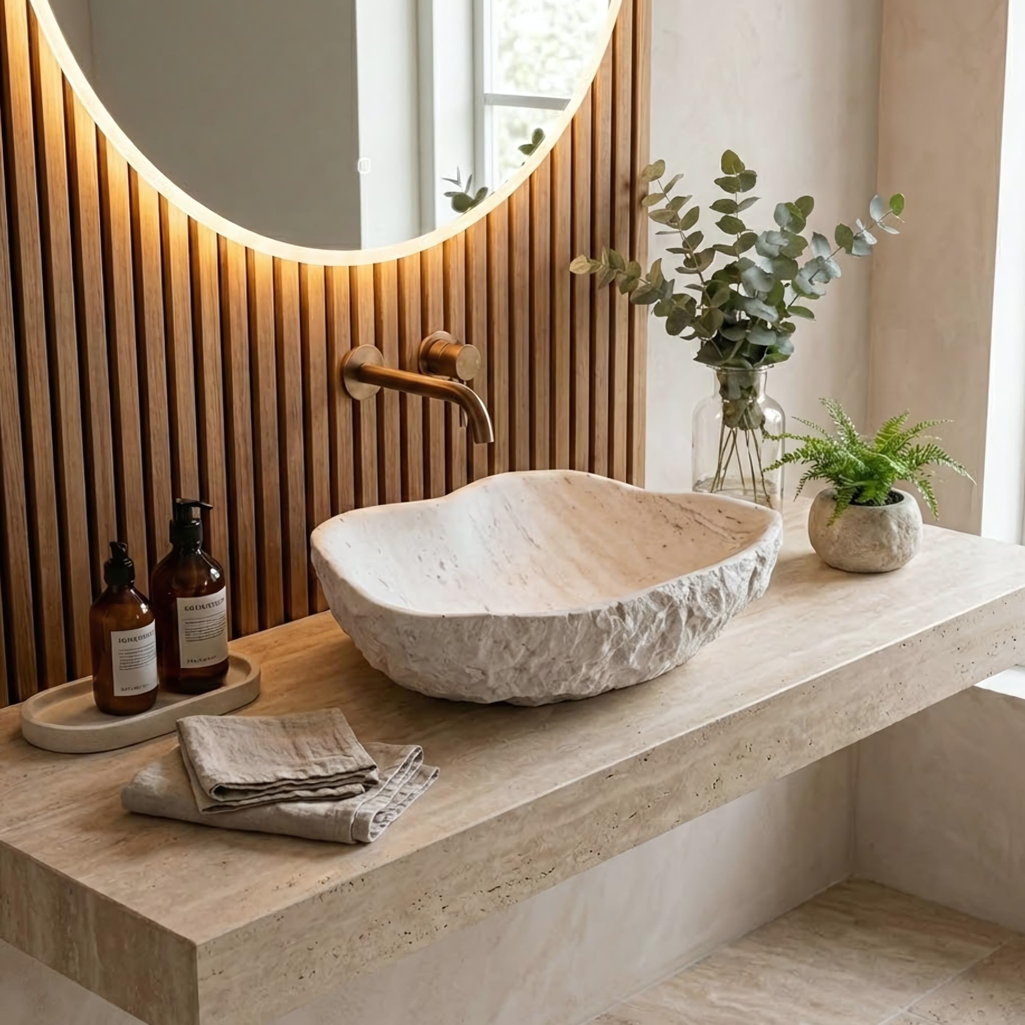 Lavabo Sobre Encimera Rea Isla Shiro Beige 49X37X13,5Cm