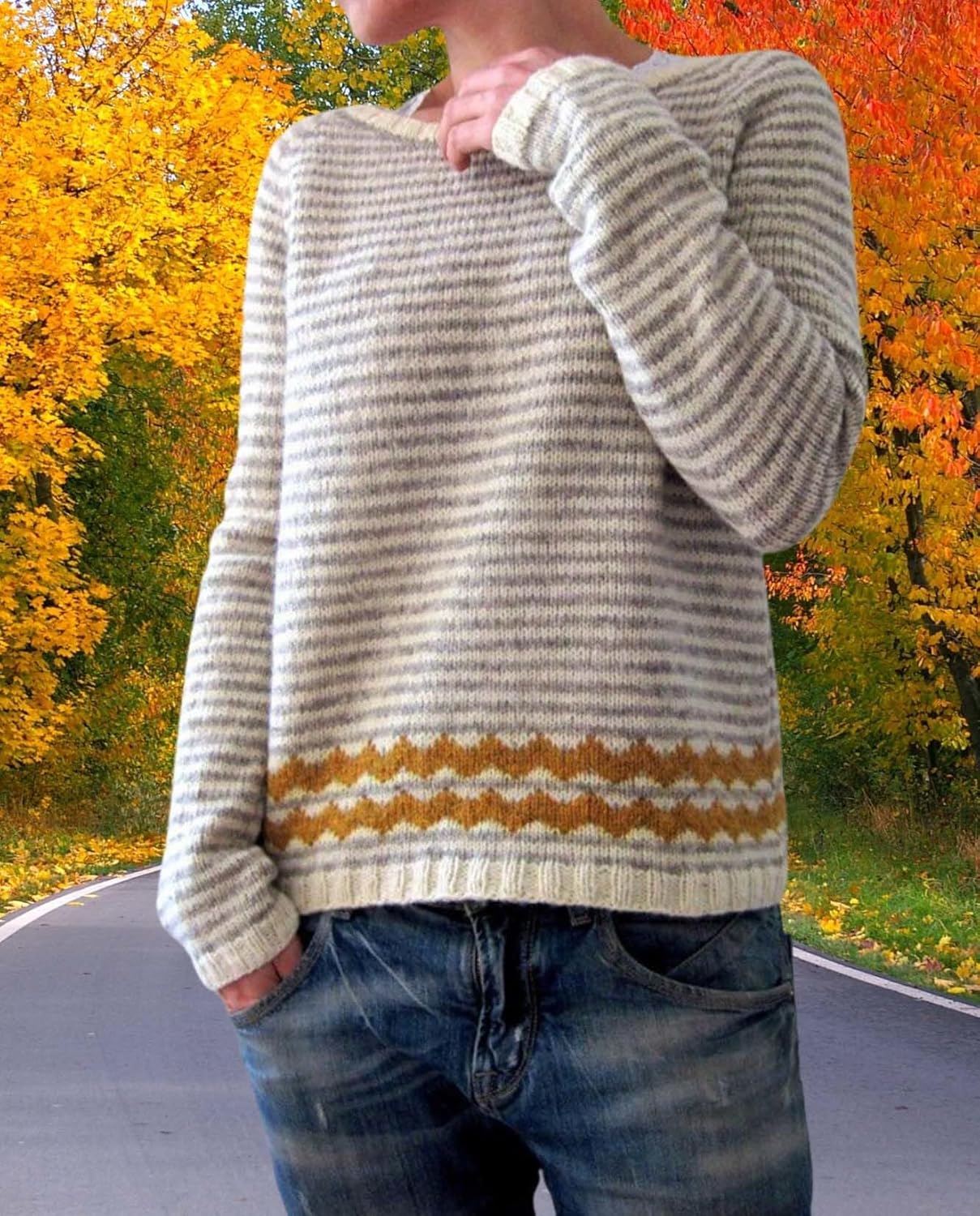 Womens Pullover Vintage Sweater Casual Loose Long Sleeve Knitted Sweater Autumn and Winter Striped Vintage Designs - Image 6