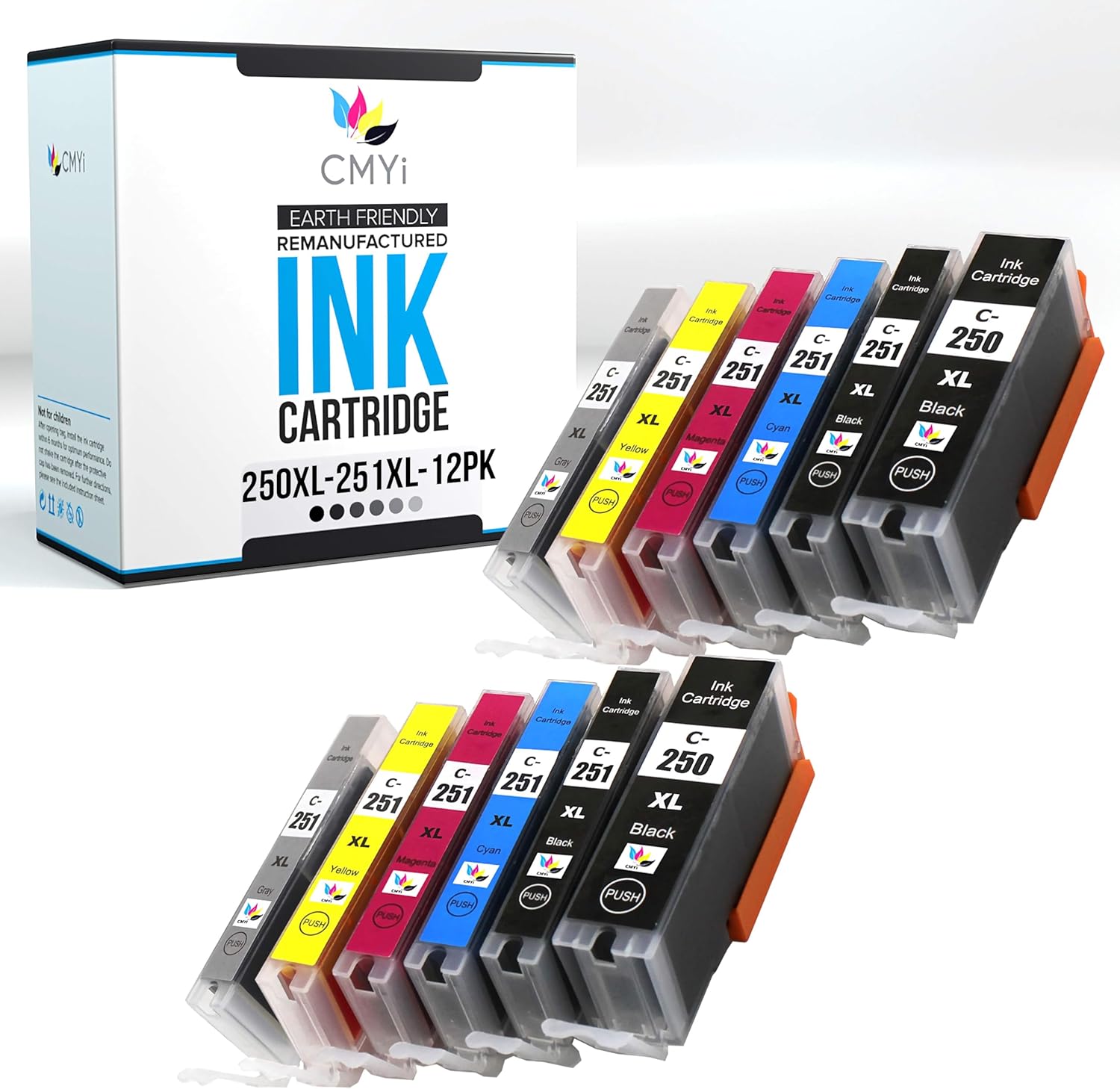 250XL 251XL Replacement Combo Pack Ink Cartridges for Canon PIXMA iP8720, MG6320, MG6620, MG7120, MG7520 Printers (2 PG Black, 2 Black, 2 Cyan, 2 Magenta, 2 Yellow, 2 Gray)