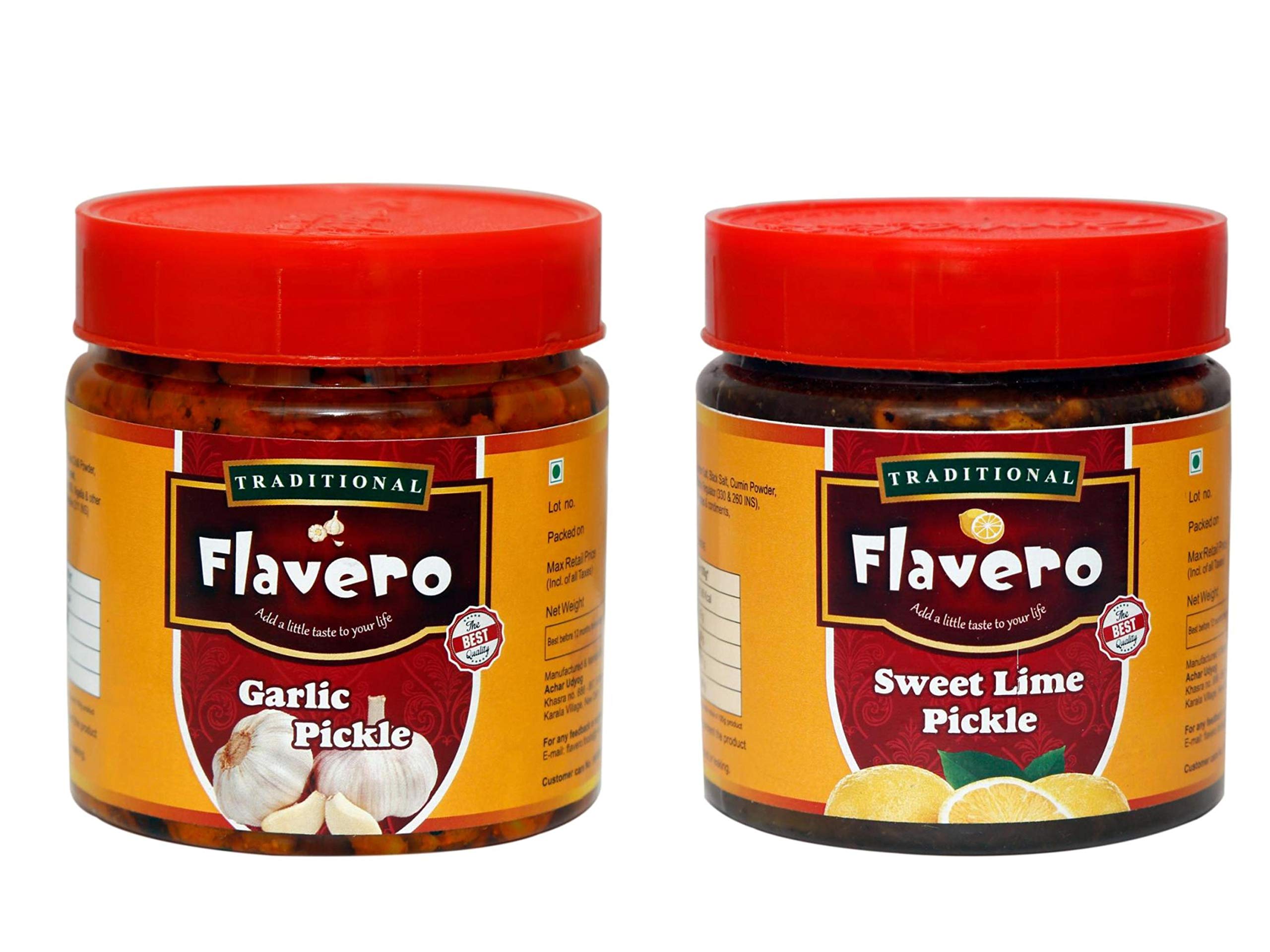 Flavero Combo- Sweet Lemon/Lime Pickle 400gm and Garlic Pickle 400gm | Enjoy Our 22 Varieties of Pickles | Visit Flavero Store
