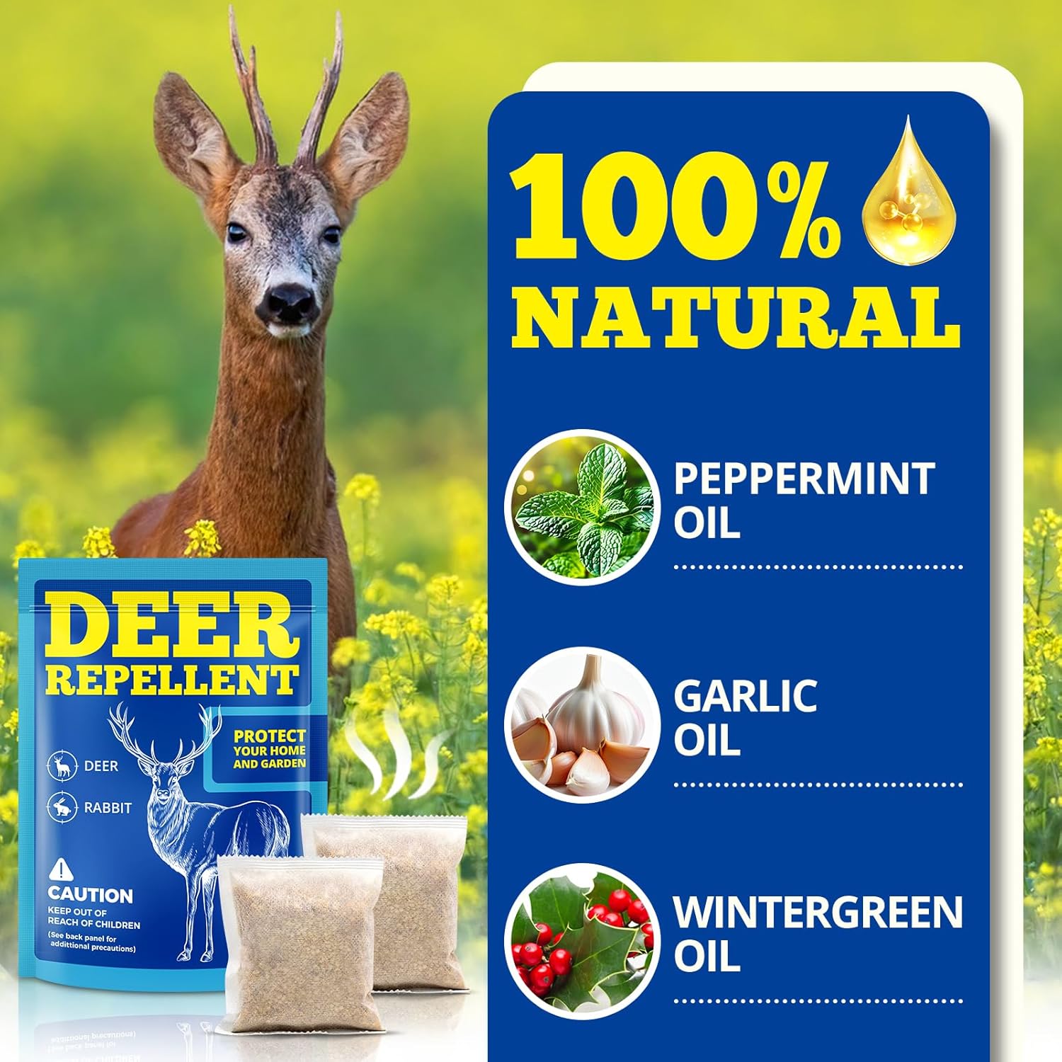 Deer Repellent 12 Packs, Rabbit Repellent Outdoor for Plants, Natural Deer Deterrent Keep Deer and Rabbit Out of Garden Yard, Powerful Deer Repellent for Orchard Plants Trees Vegetables Flowers