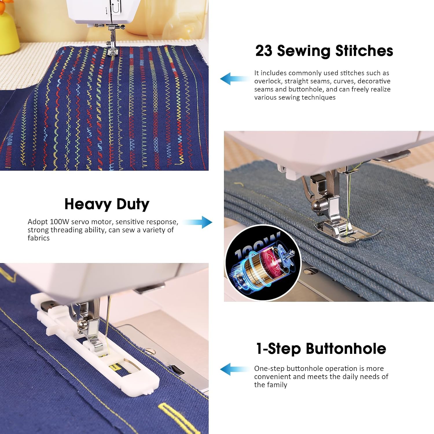 FEIYUE FYe360 Sewing Machine with Adjustable Needle Positions, LCD Display, Automatic Needle Threader, Full Size & Portable, 23 Built-in Stitches