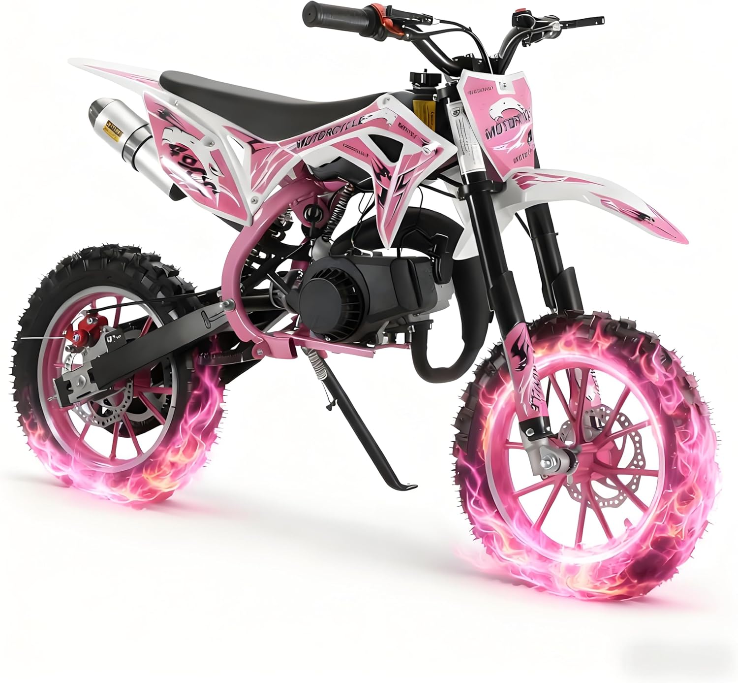 Kids Off-Road Mini Motorcycle, 49cc 2-Stroke Gas Powered Pocket Bike with Front & Rear Disc Brakes, 10" Anti-Slip Off-Road Tires, Upgraded Frame & Chain System, Pull Start for Kids & Youth Pink