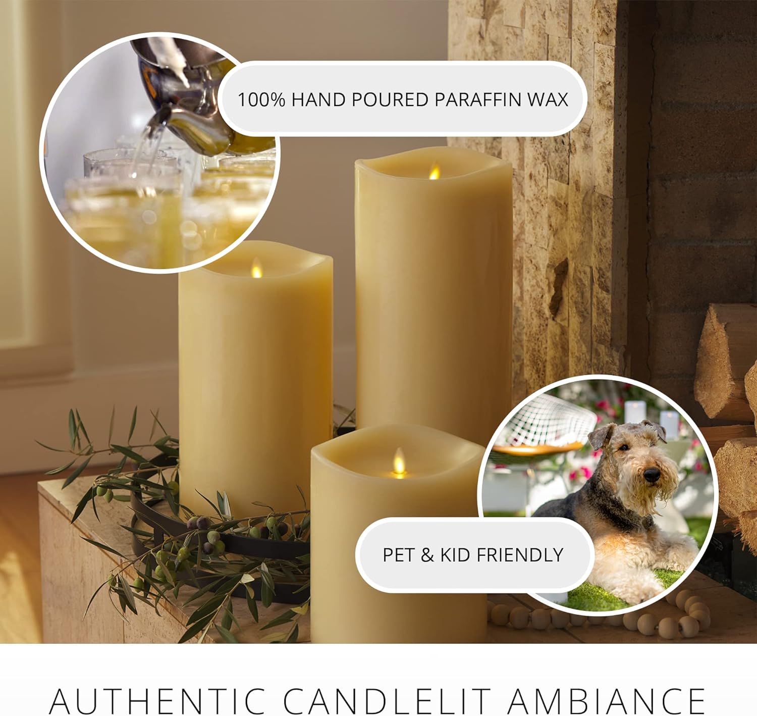 Luminara Grand Pillar Flameless LED Candle, Ivory 6.25" x 7", Battery Operated Real Wax w/Timer, Moving Flame, Realistic Unscented Home Decor Safe