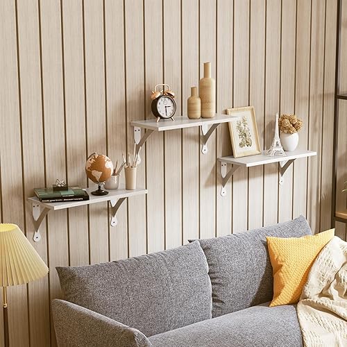 Miniatura 2 de Juego de 3 estantes flotantes de madera, estante de exhibición ancho montado en la pared con soportes, estantes flotantes fáciles de colgar para