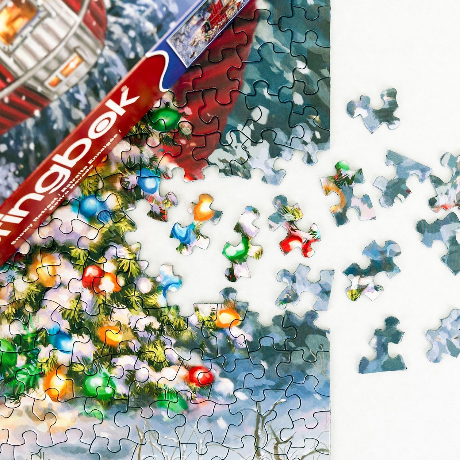 Springbok 1000 Piece Puzzles for Adults - Set of 2 Christmas Jigsaw Puzzles - Cottage in The Snow and Snowy Retreat