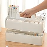 Acshio 2 Pack Plastic Portable Caddy with Handle, Stackable Art Office Supplies Storage Organizer with 5 Compartments, Multiuse Divided Craft Basket Bin Stationery Pen Holder for Home, Shower