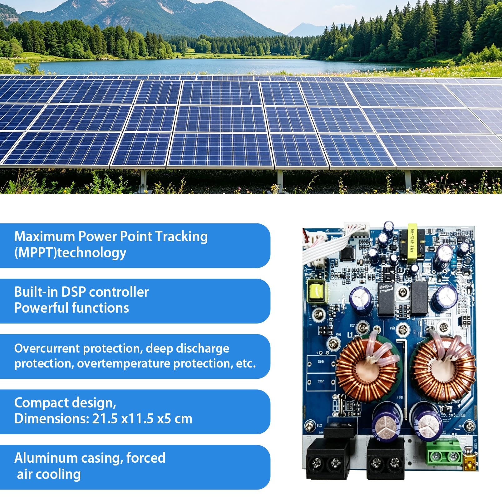 MPPT Laderegler Solar 60A 12V/24V/48V Auto, Solarregler mit LCD-Anzeige, Max PV Leerlaufspannung 160V, Eingebauter WiFi Adapter APP Fernsteuerung, ohne Batterie