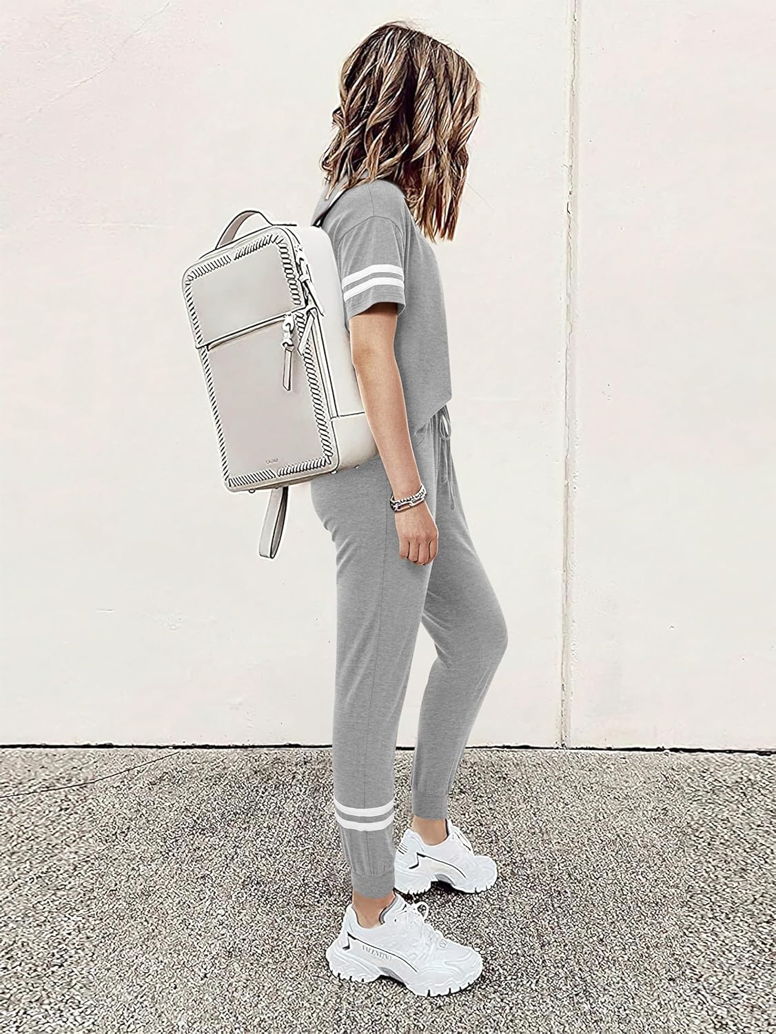 MASCOMODA 2 Piece Outfits for Women 2026 Summer Casual Quarter Zip Short Sleeve Tops Long Pants Tracksuit Jogger Lounge Sets - Image 4