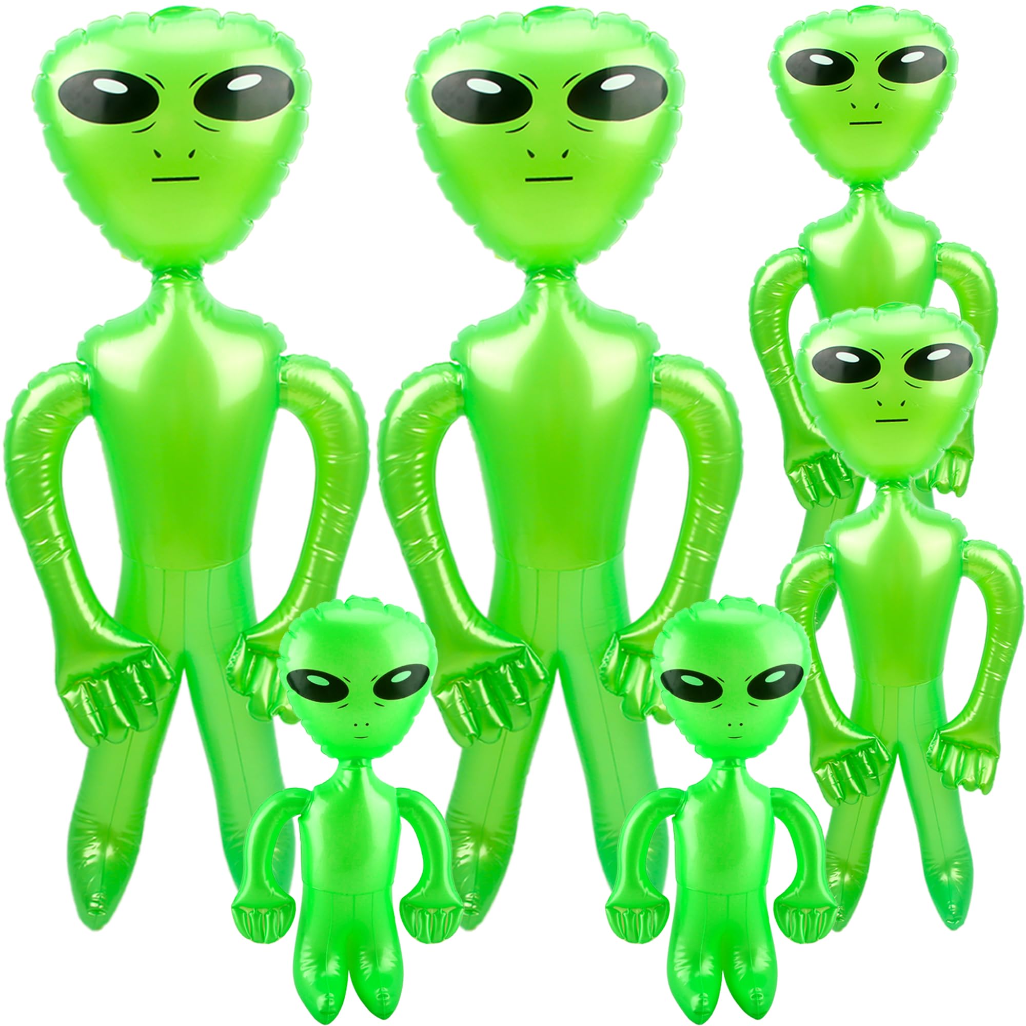 6 Pack 67 Inch 35 Inch 18 Inch Inflatable Alien Jumbo Alien Inflate Giant Blow Up Alien Toy for Photo Prep Halloween Alien Theme Party (Colour Set 1)