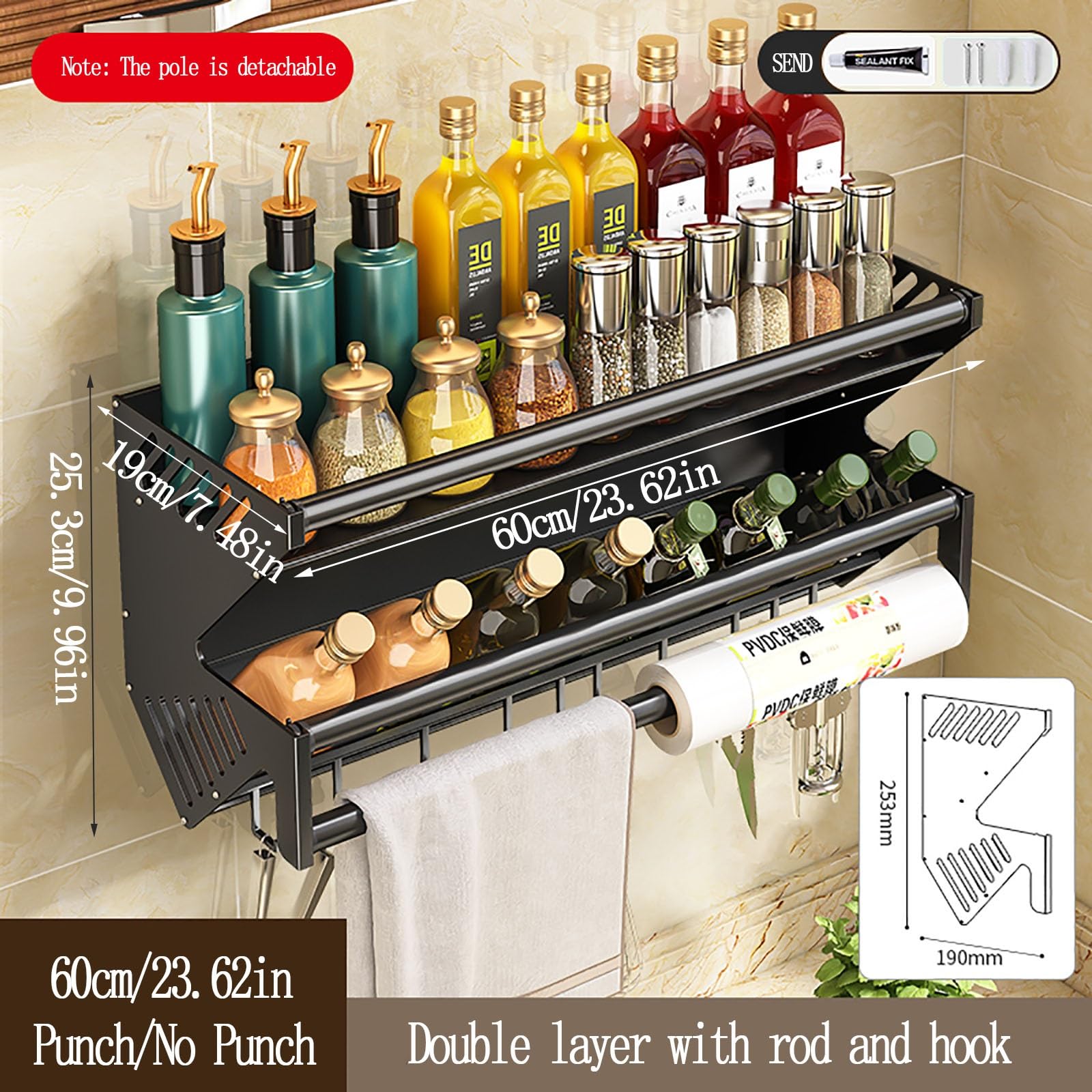 Organizador Móvil Para El Frigorífico Con Ganchos Para Organizar Y Almacenar En La Cocina，Estante Para Especias En El Frigorífico,Estantería De Cocina Multifuncional Para Condimentos Y Ganchos De Pare