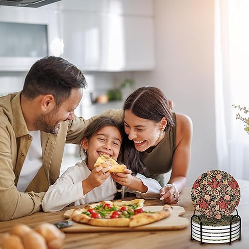 Miniatura 2 de Posavasos absorbentes con soporte, juego floral de William Morris de 6 posavasos duraderos para protección de mesa auxiliar, gran regalo de