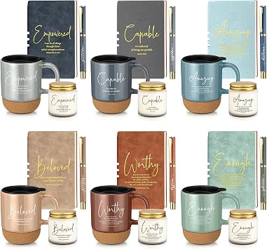 FillTouch 6 Set Christian Gifts for Fathers Day 15 oz Ceramic Bible Verses Coffee Mug A6 Leather Journal with Pen and Scented Candle Religious Graduation Gift for Vbs Women Men ChurchVivid Color