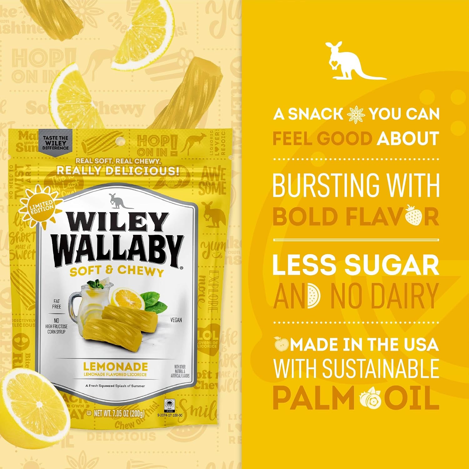 Wiley Wallaby Lemonade Licorice Candy, Soft & Chewy, 7.05oz, 1Pk image 4