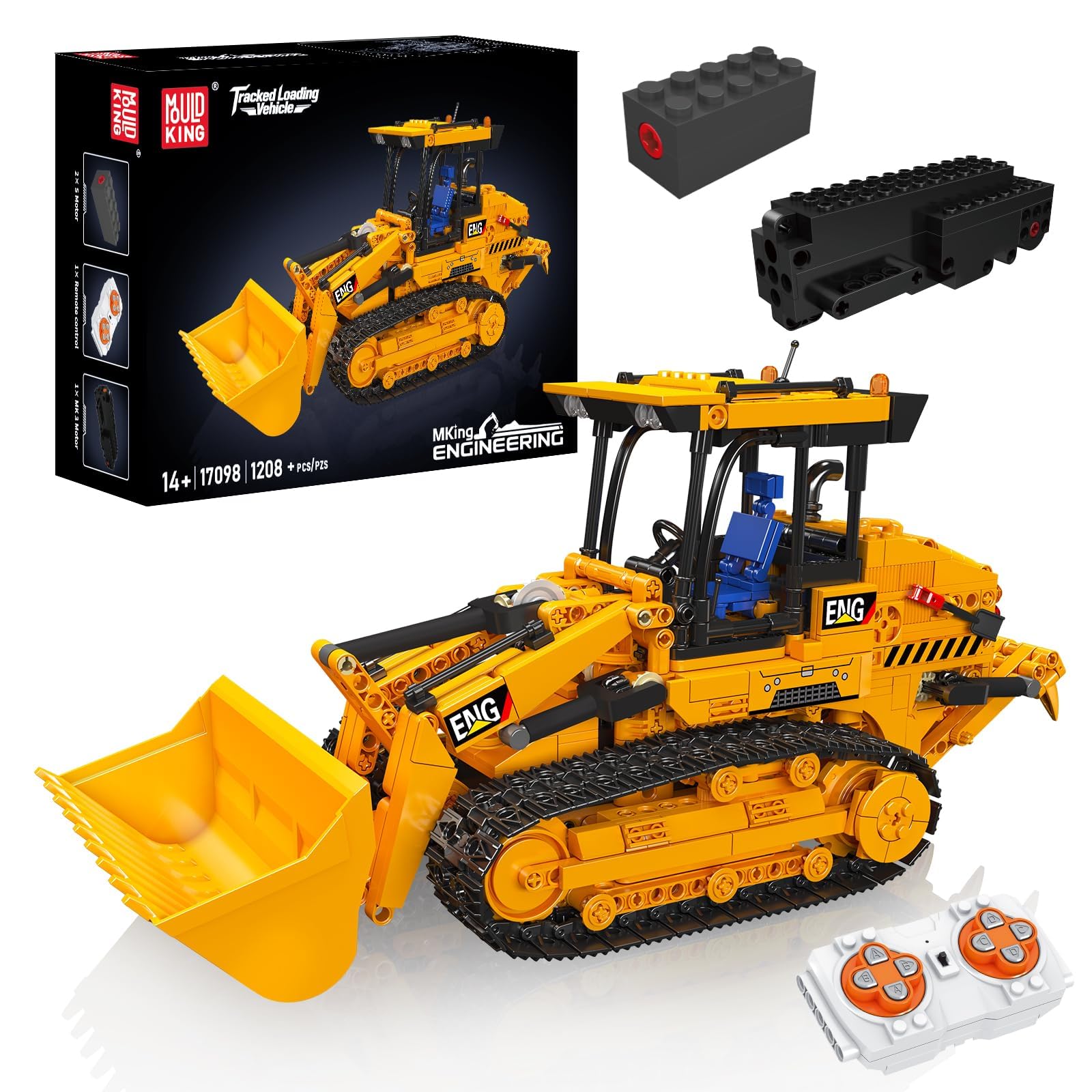 Mould King 17098 Motorized Tracked Loader Model Kit for Adults, App Controlled Construction Vehicle Engineering Supercar Set, Dual Remote Responsive Crawler Collector Exhibition Display (1208 Pieces)