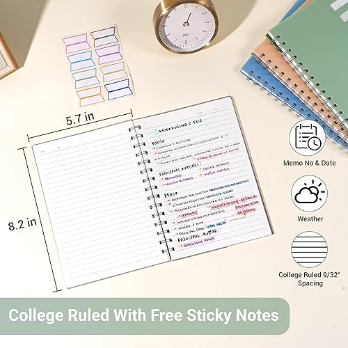 Miniatura 3 de Yoment Paquete de 4 cuadernos en espiral A5, cuaderno encuadernado en espiral de tapa dura de 5.7 x 8.25, 160 páginas con rayas universitarias, para