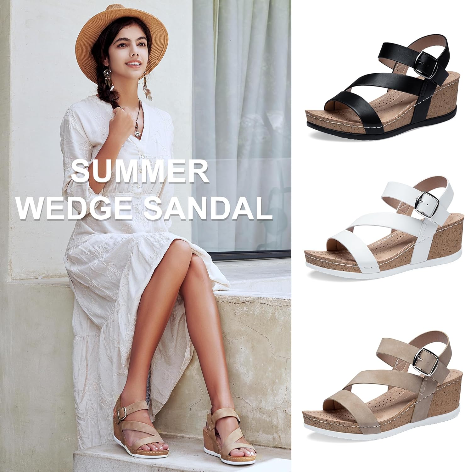 Jeossy Women's Platform Wedge Sandals 835 Comfortable Open Toe Ankle Strap Summer Walking Sandals with Buckle - Image 8