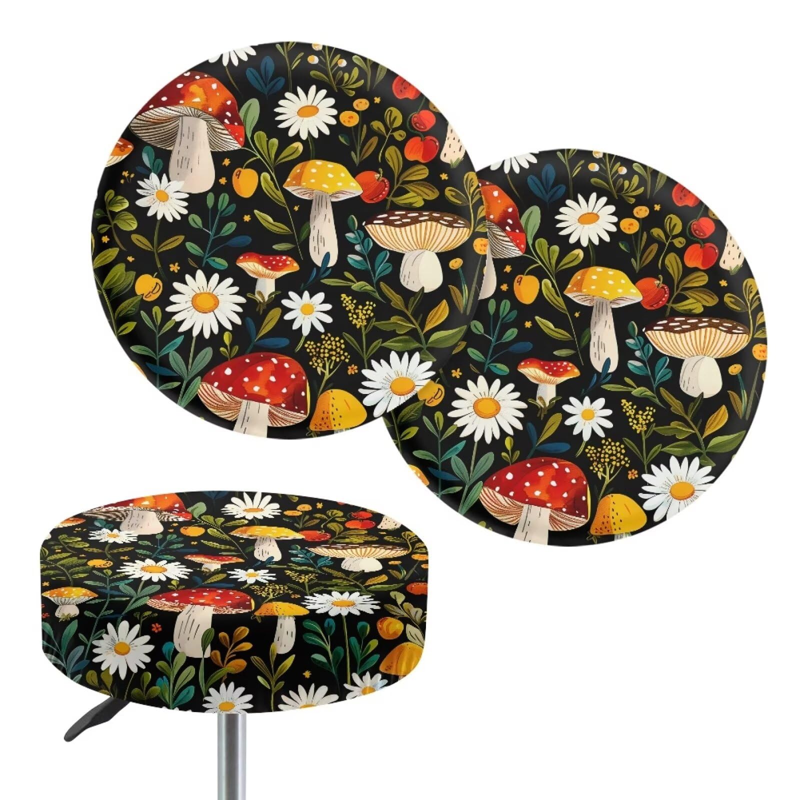 Wiryuouvt Mushroom Bar Stool Chair Covers Daisy Round Bar Stool Cushions Hair Stools Round Dresser Chairs Round Bar Stool Cushions Barstool Seat Covers Stool Covers Round