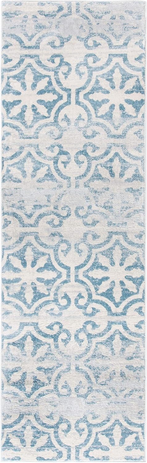 Martha Stewart x SAFAVIEH Area Rug Collection - 2'2" x 7' Runner, Turquoise Blue & Ivory, Non-Shedding & Easy Cleaning, Ideal for Living Room, Bedroom, Office, Hallway (MSR0956K)