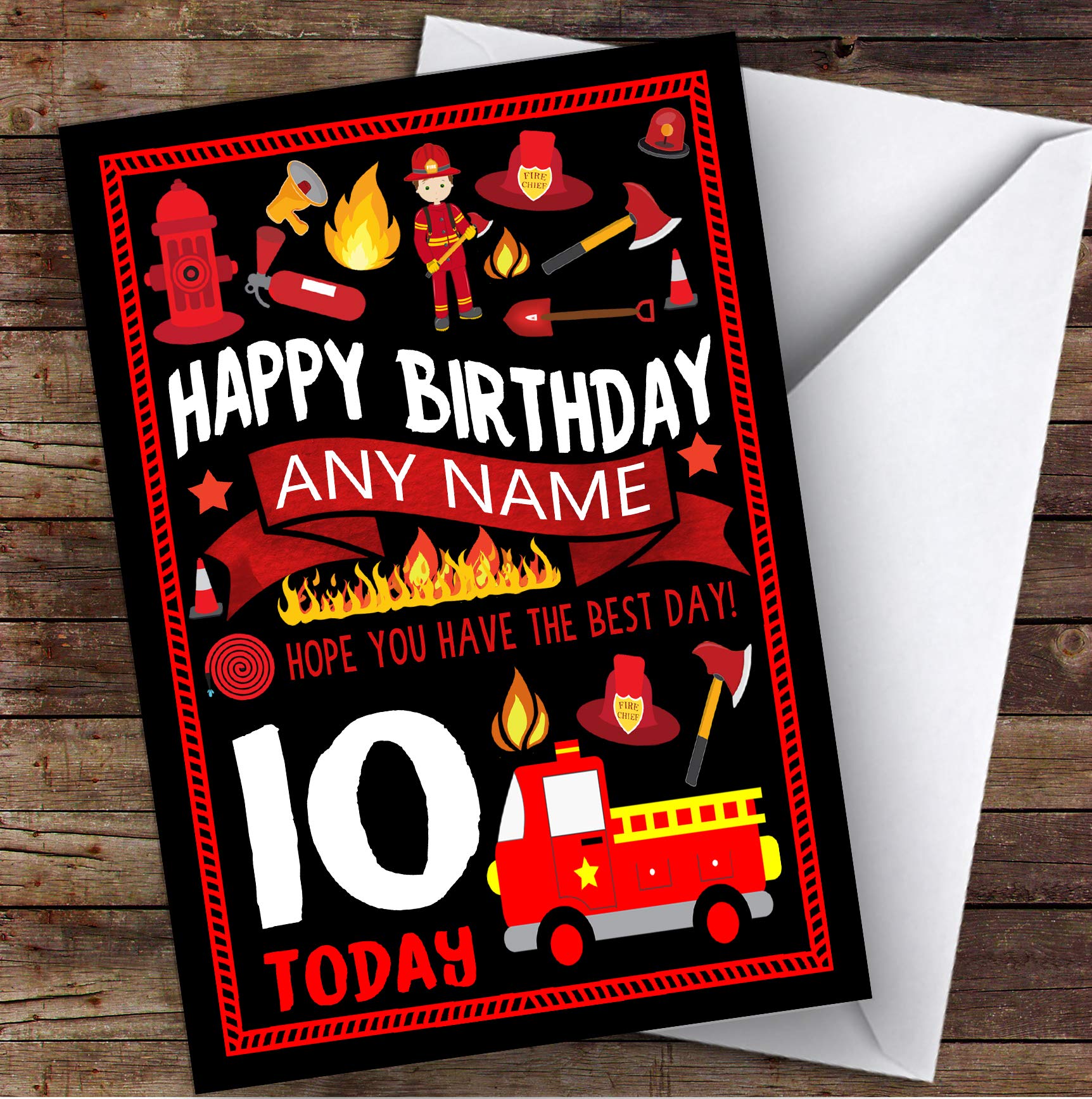 Amazon.com : Black Fire Engine Truck Fireman Fire Fighter Any Age  Children's Birthday Greetings Card : Office Products